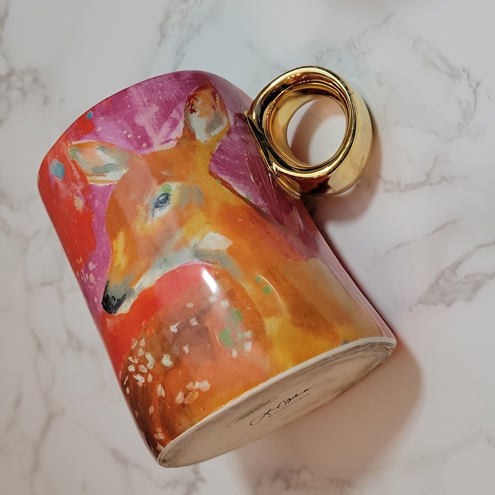 Anthropologie Lauren Carlson Walcott Pink Deer Fauna Mug - Picture 2 of 7